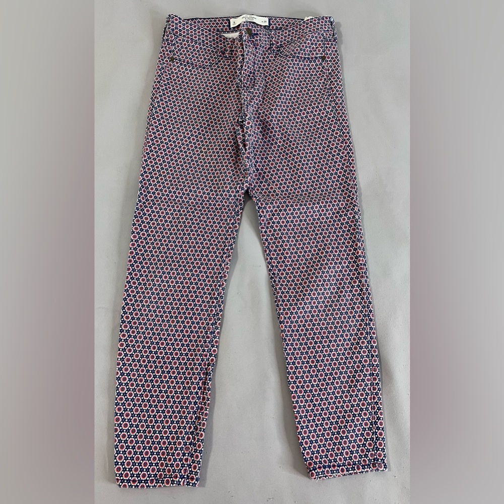 Abercrombie & Fitch Pants Women's 8 Blue Geomatric Print Mid-Rise Preppy Classic